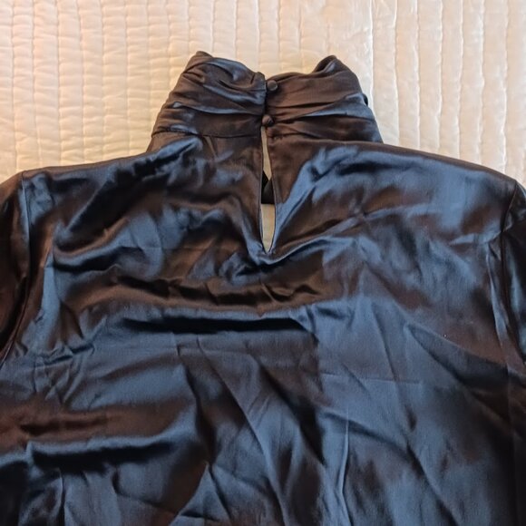 Black Silk Elie Tahari High Collar Button Up Formal Dress Shirt Womens Large Top - Picture 5 of 7